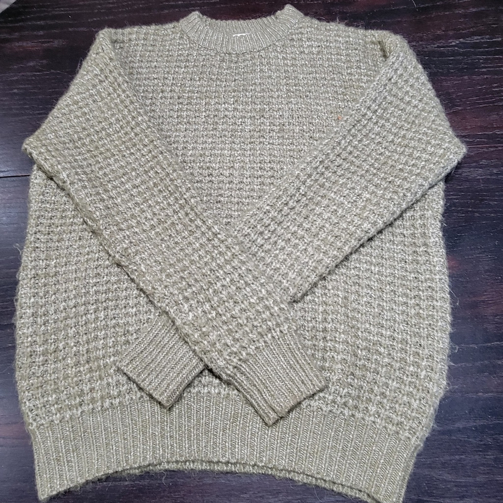 Zara Alpaca Blend Waffle Knit Oversized Chunky Sweater Size Large Cottagecore